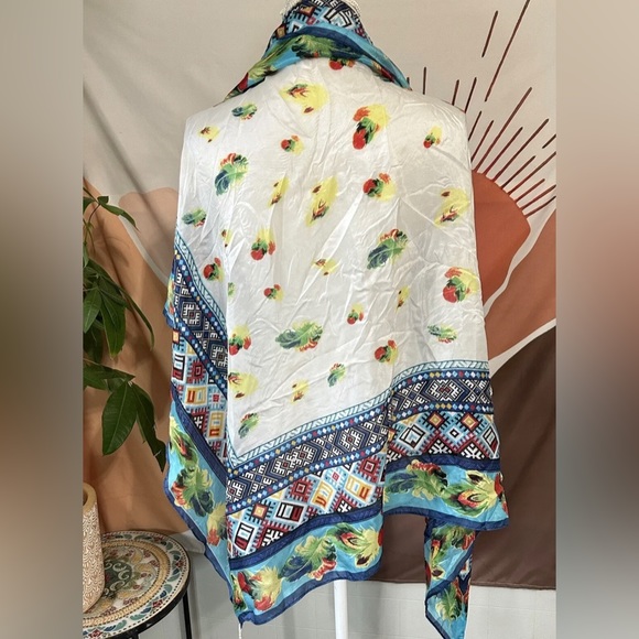 Beautiful Johnny Was Silk Scarf With Tassels 47”X 43” Floral Aztec Boho - Picture 5 of 13
